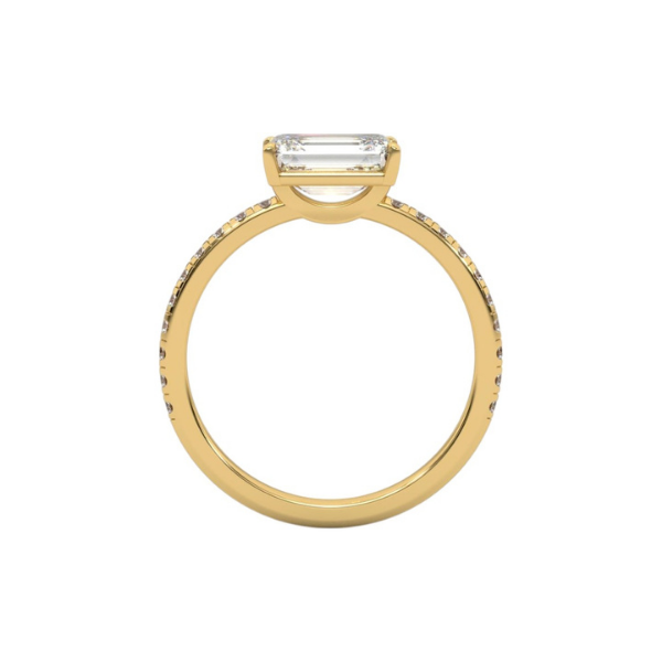 Classic Emerald Cut Sideways Pave Band 14K Solid Gold Diamond Ring