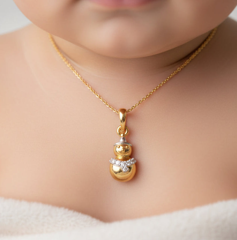 14K Solid Gold Kids Snowman Pendant