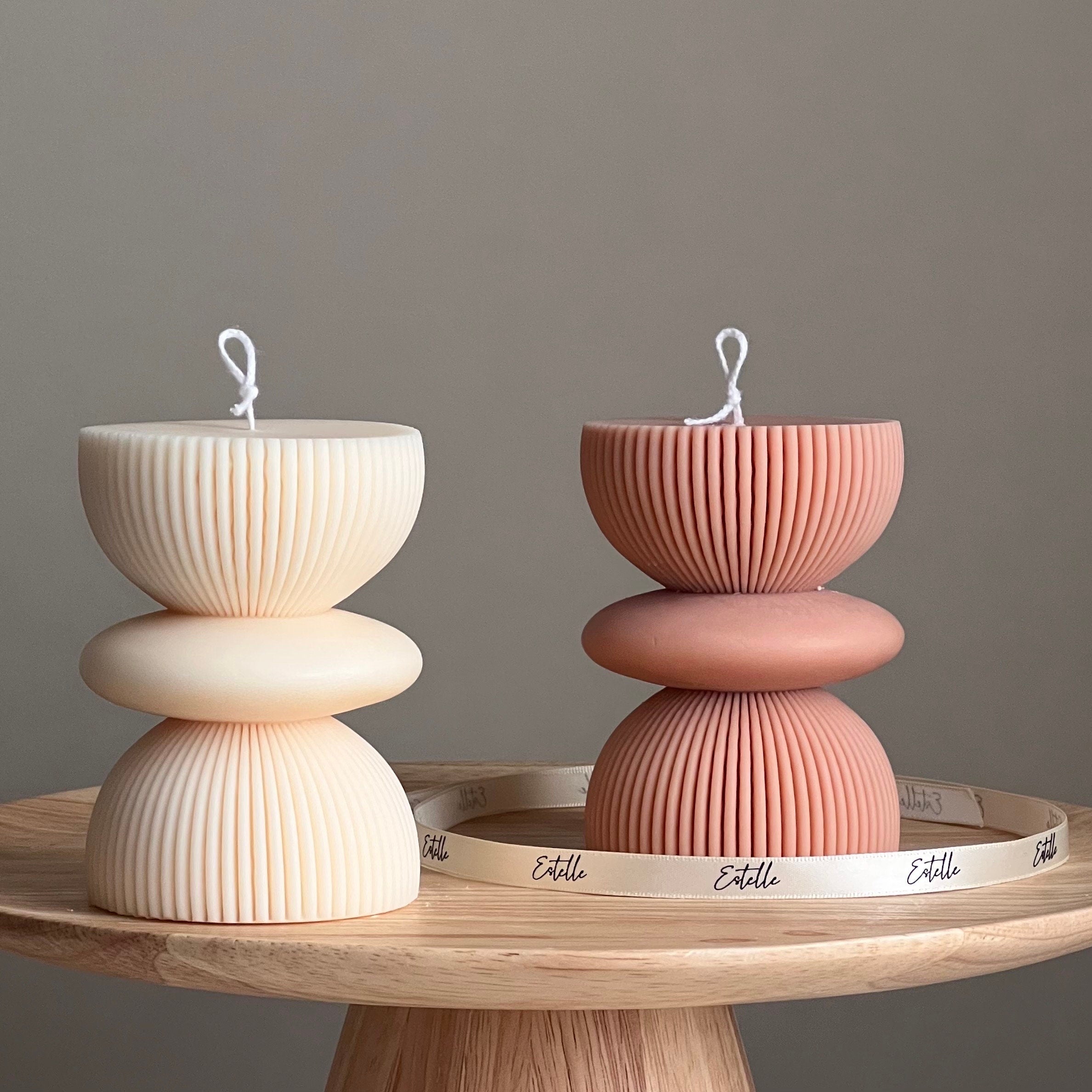 Geometric Soy Pillar Candle: Sculptural Home Decor